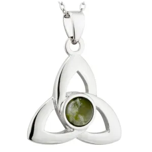 Rhodium Plated Connemara Marble Trinity Knot Designed necklace