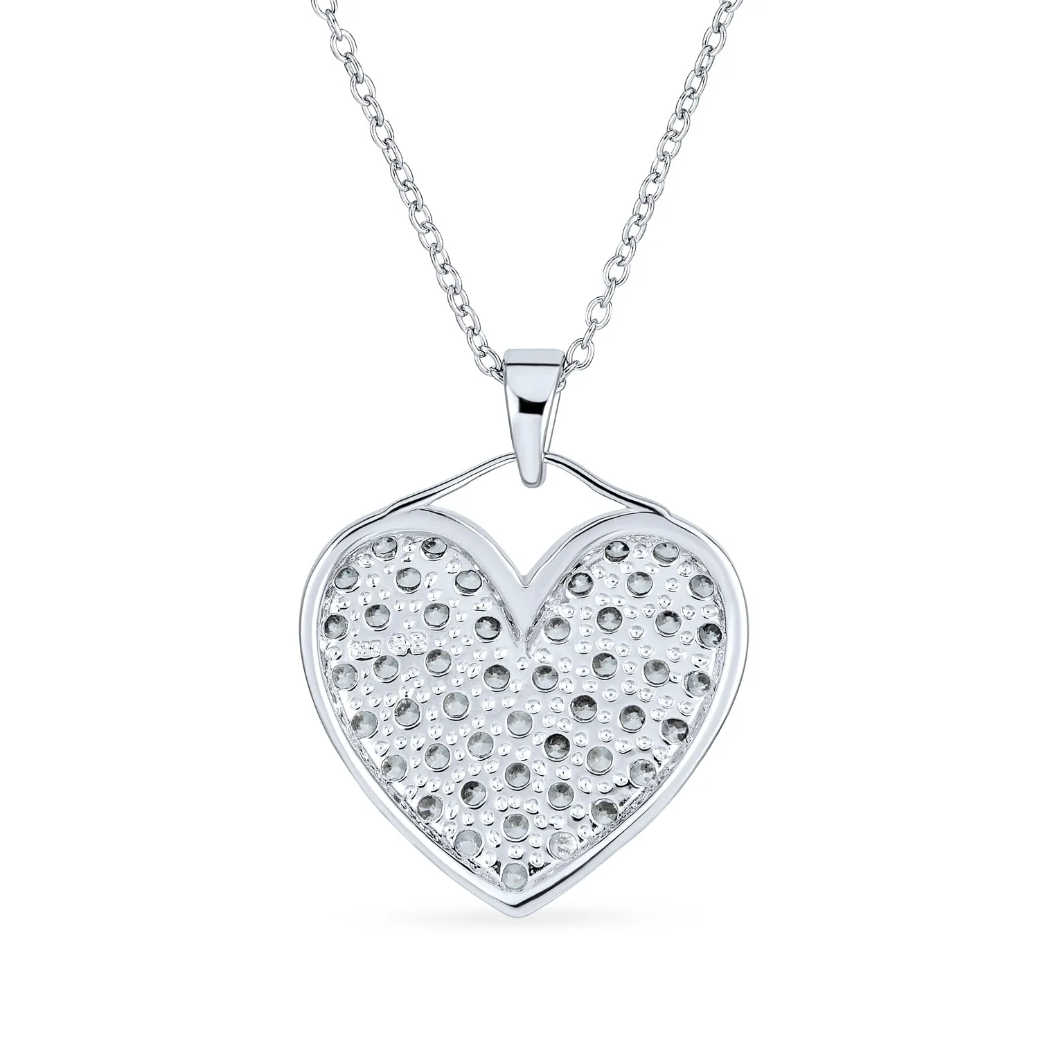 Romantic Large CZ Heart Pendant Necklace in Sterling Silver with Chain
