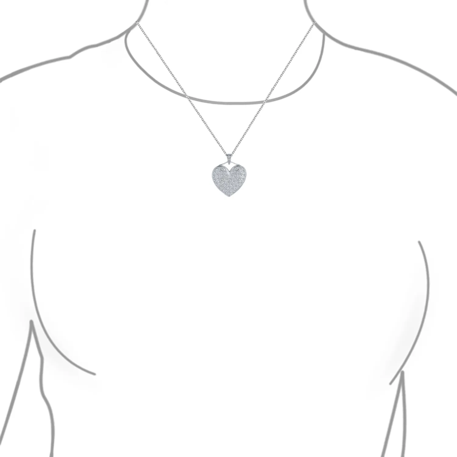 Romantic Large CZ Heart Pendant Necklace in Sterling Silver with Chain