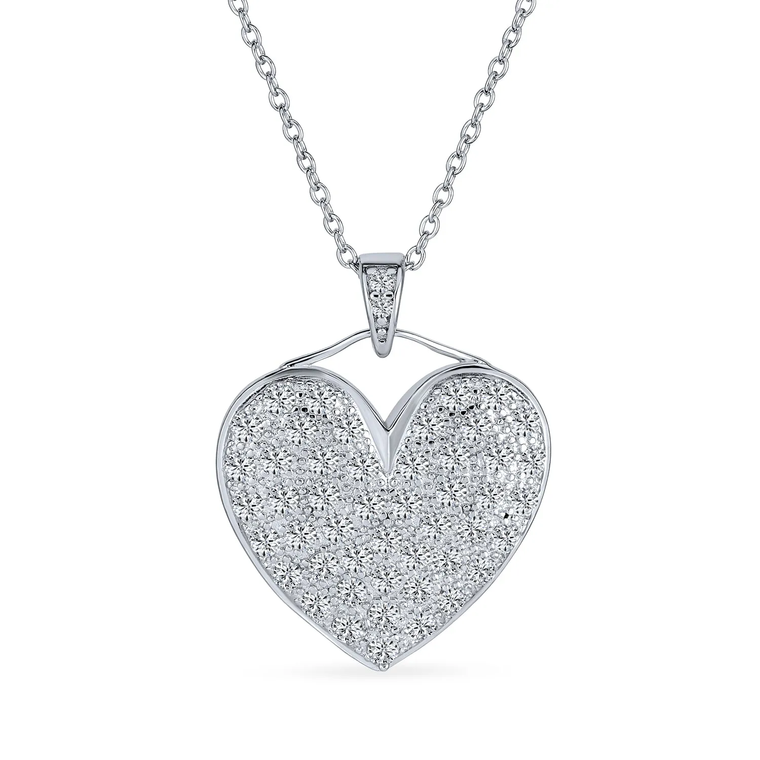 Romantic Large CZ Heart Pendant Necklace in Sterling Silver with Chain