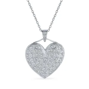 Romantic Large CZ Heart Pendant Necklace in Sterling Silver with Chain