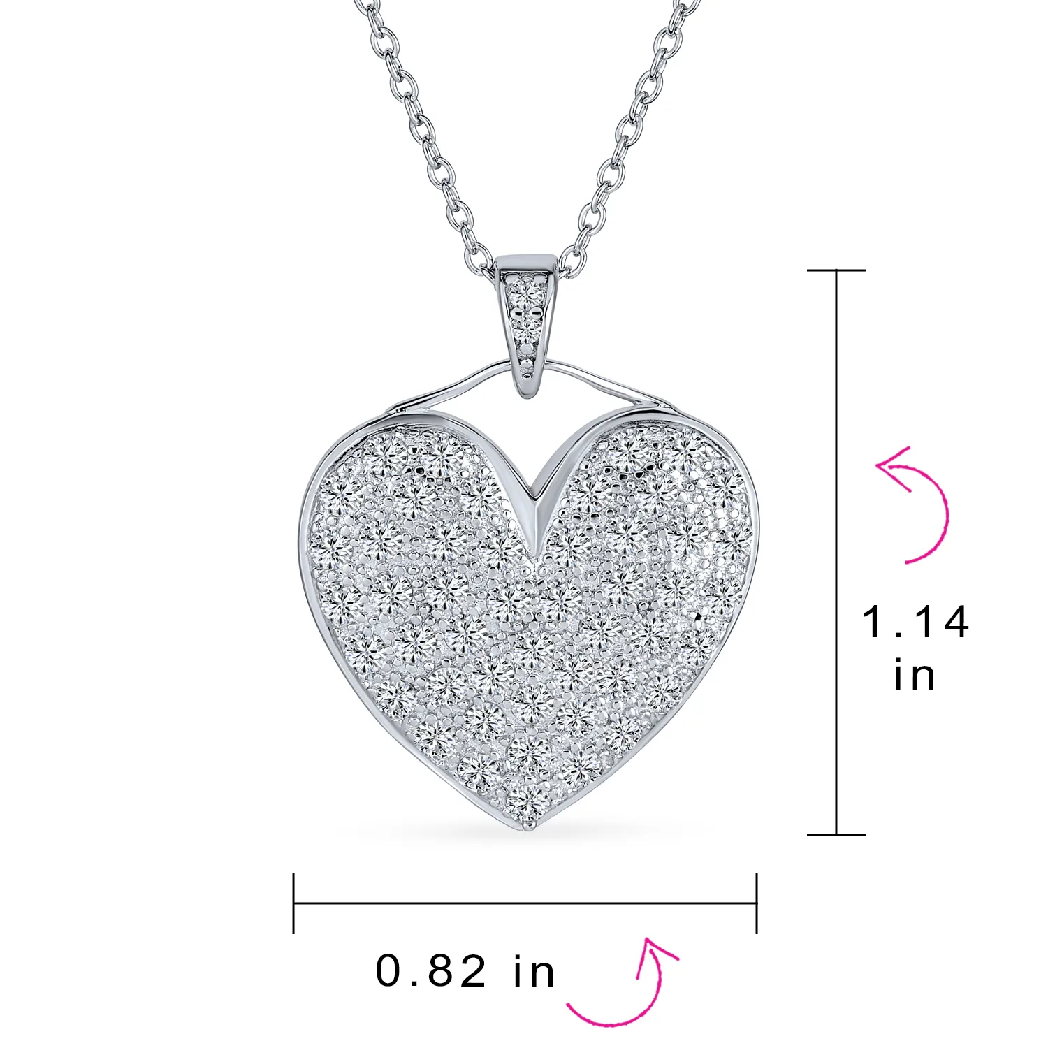 Romantic Large CZ Heart Pendant Necklace in Sterling Silver with Chain
