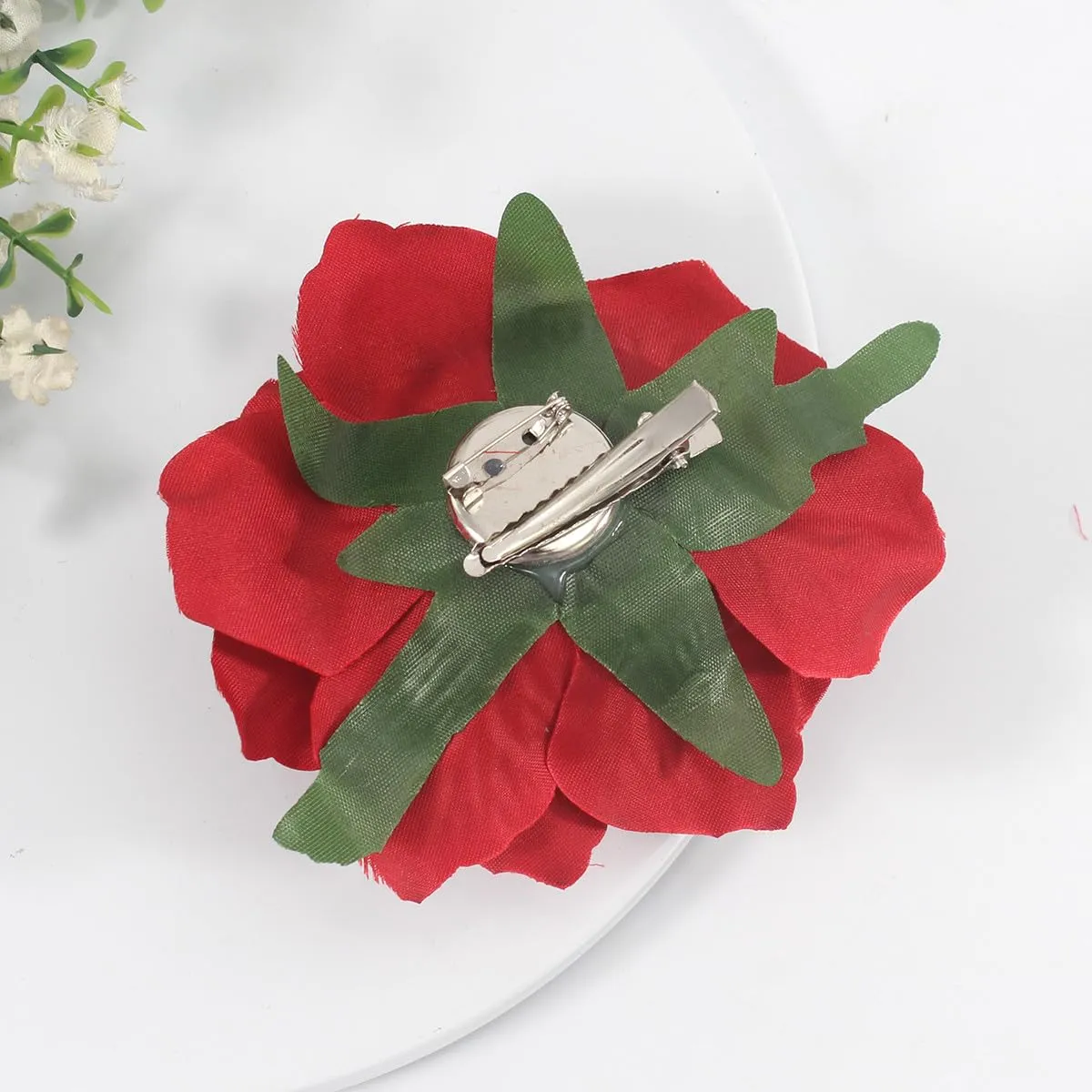 Rose Brooches Flower Hair Clips for Women | Brooches and Pins | Hair Accessories | Valentines Hair Clips, Wedding Hair Accessories for Women | Lapel Pin, Dark Red