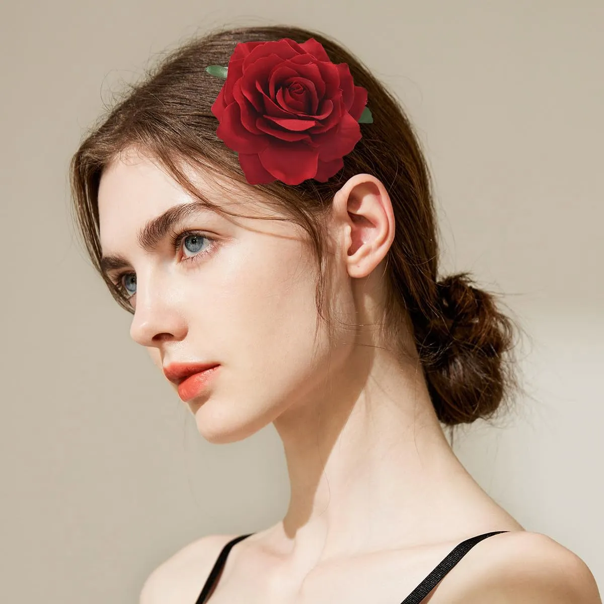 Rose Brooches Flower Hair Clips for Women | Brooches and Pins | Hair Accessories | Valentines Hair Clips, Wedding Hair Accessories for Women | Lapel Pin, Dark Red