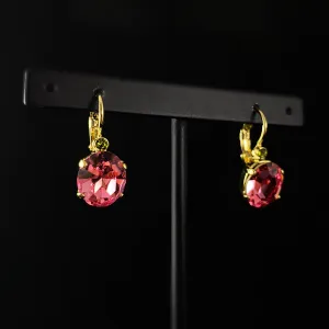 Rose Colored Round Crystal Earrings with Gold Finish and Lever-back Closure, Claudia- Sorrelli