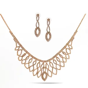 ROSE GOLD CRYSTAL CHOKER NECKLACE AND EARRINGS SET #SQ6027RG (IF6)