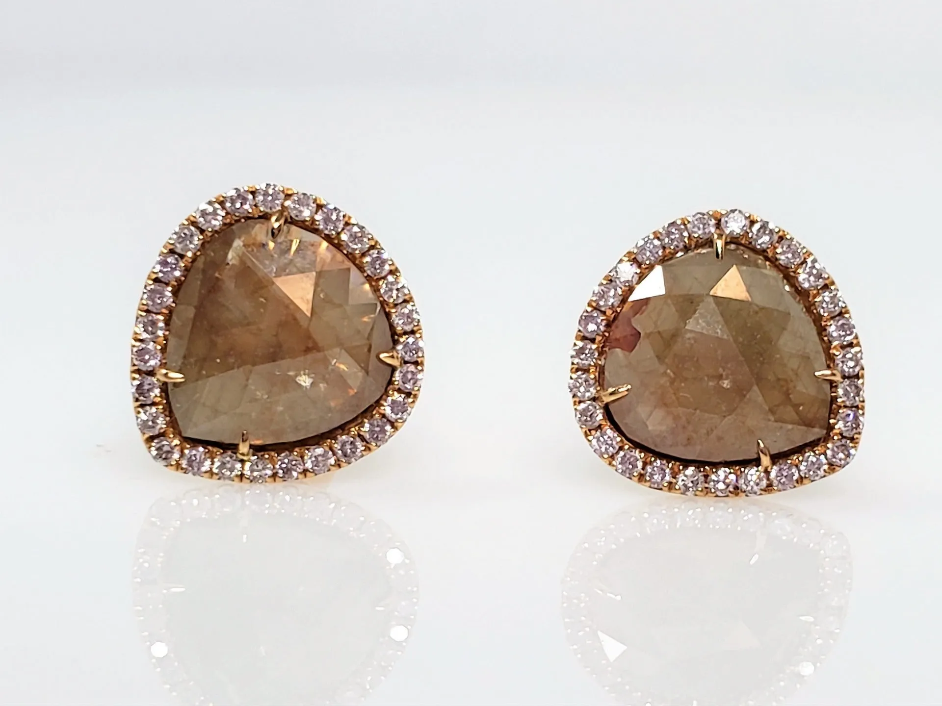 ROSE GOLD INSPIRED HALO ROUGH DIAMOND EARRINGS