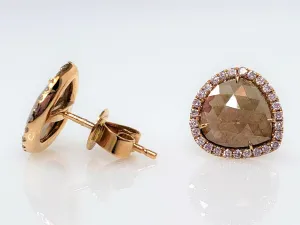 ROSE GOLD INSPIRED HALO ROUGH DIAMOND EARRINGS