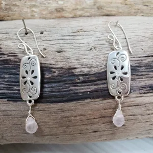 Rose Quartz silver earrings