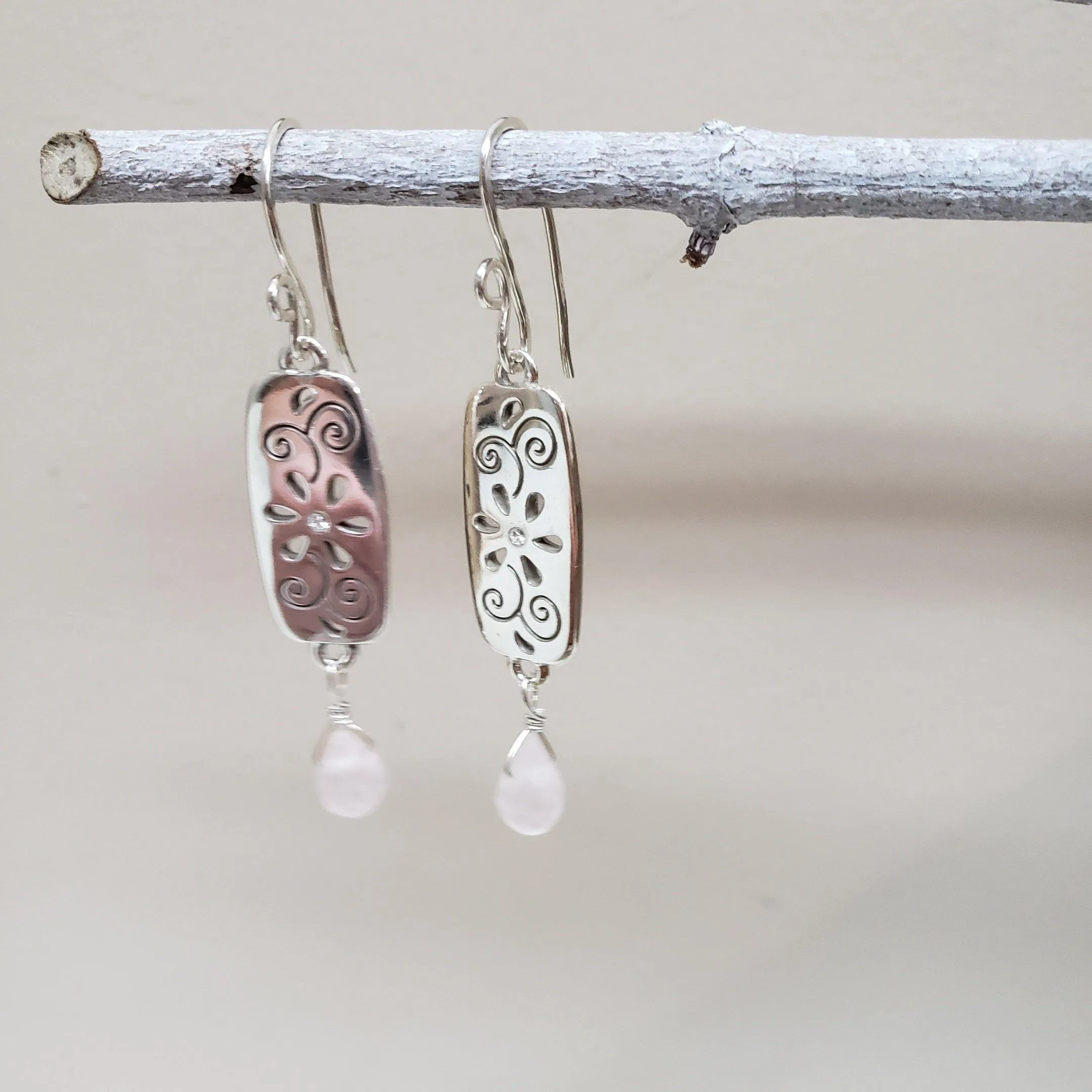 Rose Quartz silver earrings
