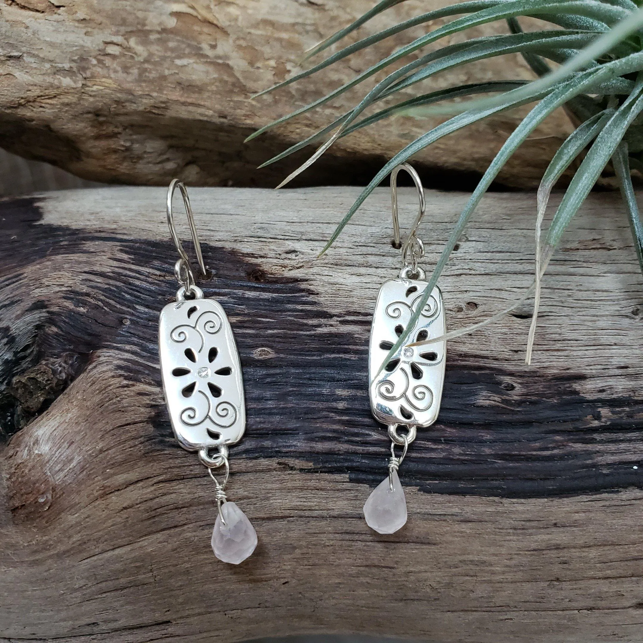 Rose Quartz silver earrings