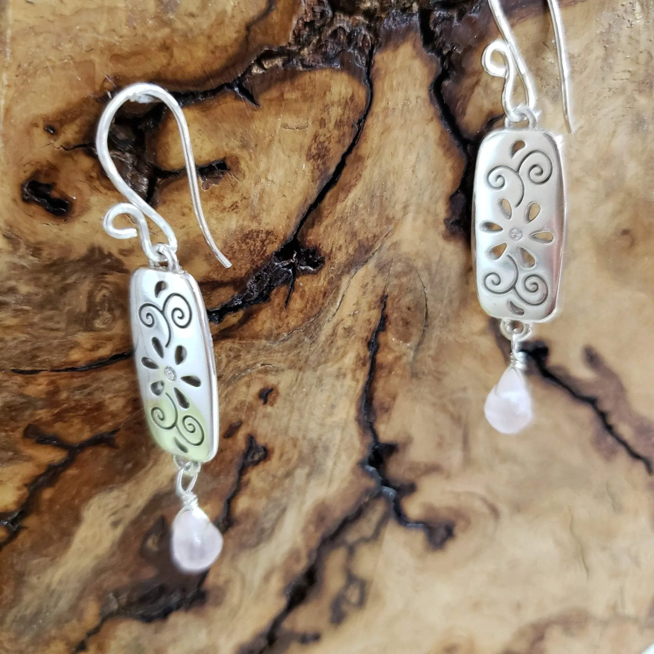 Rose Quartz silver earrings