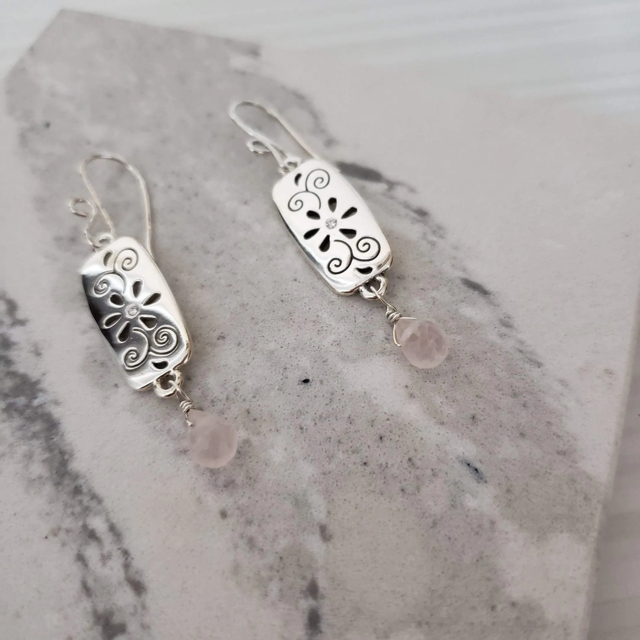 Rose Quartz silver earrings