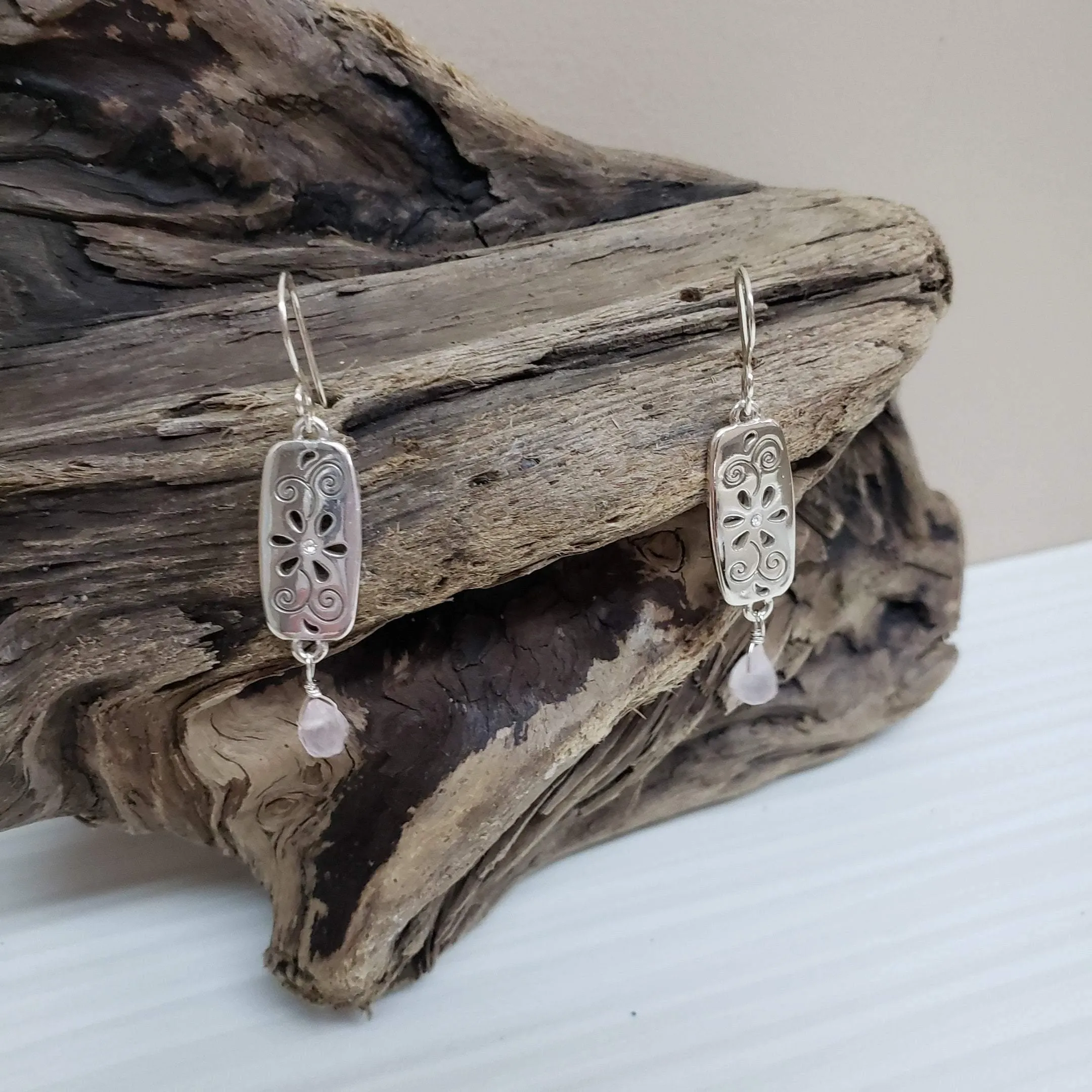 Rose Quartz silver earrings