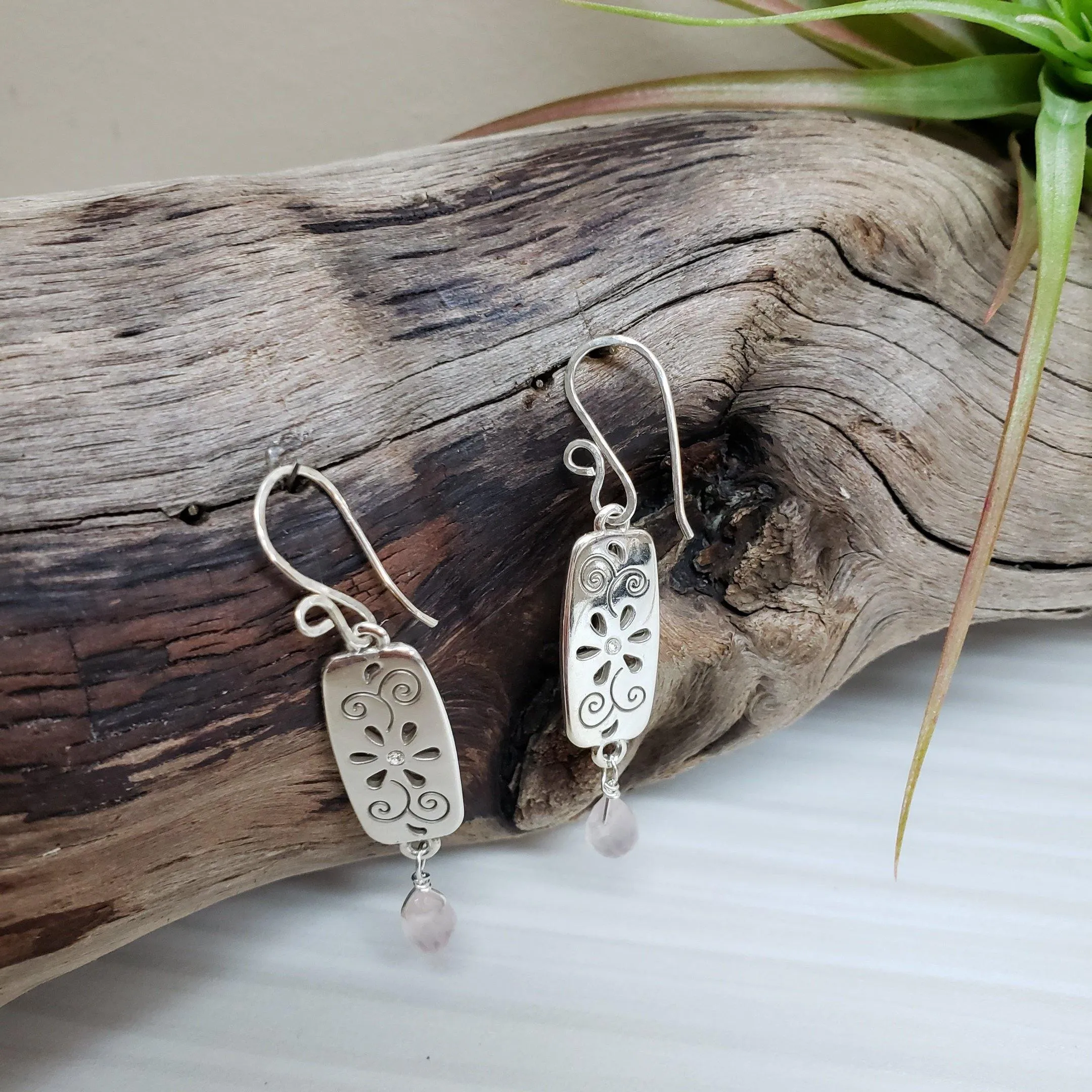 Rose Quartz silver earrings