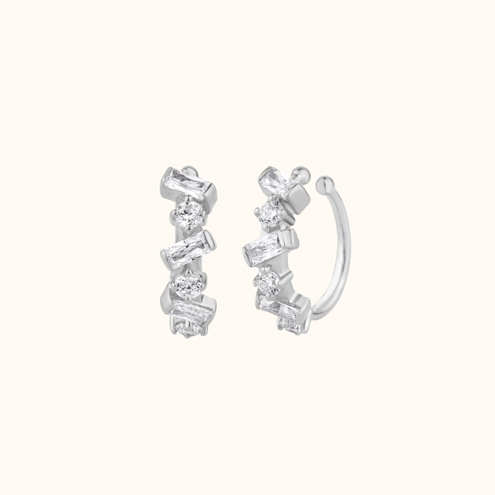 Round and Baguette Diamond Hoop