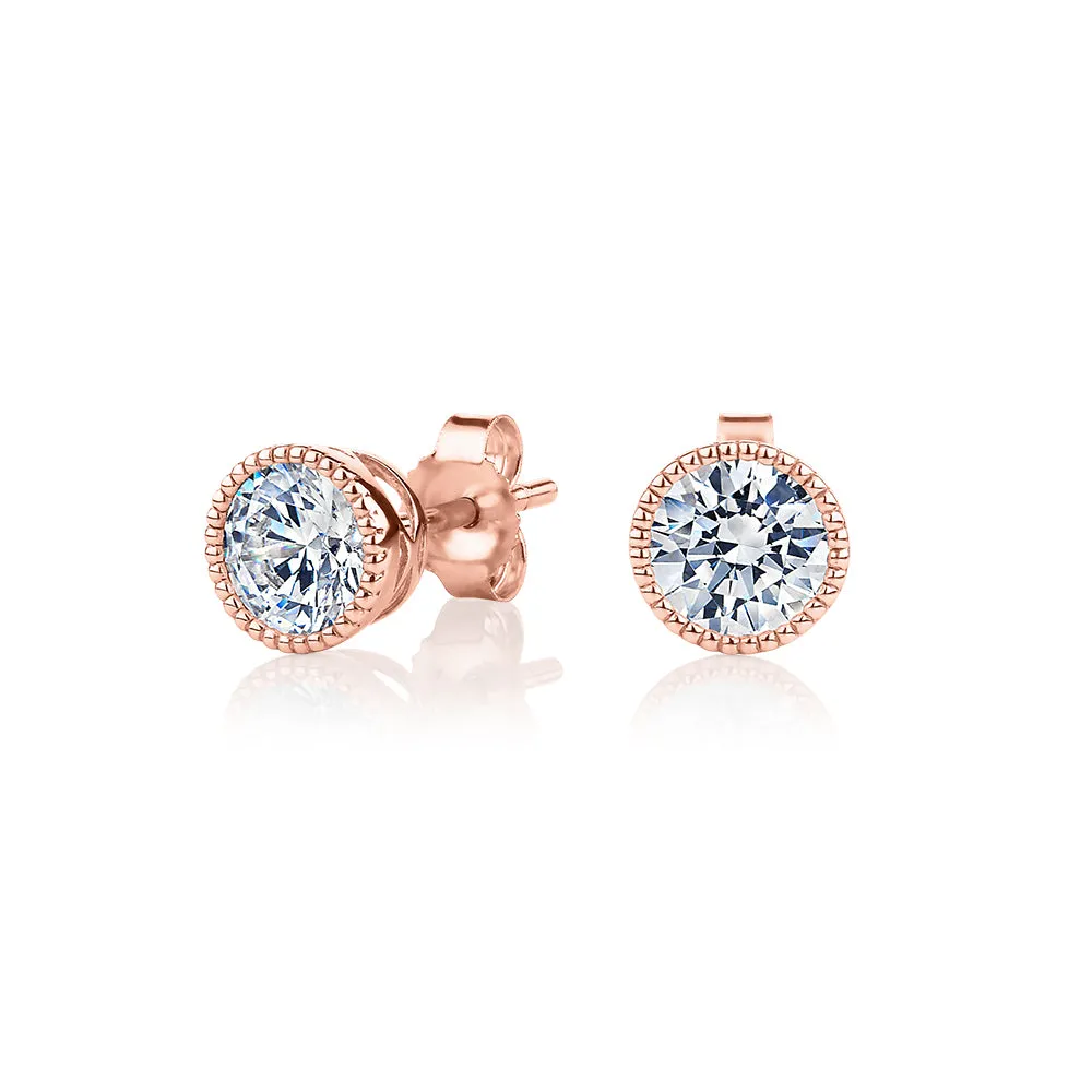 Round Brilliant stud earrings with 1.32 carats* of diamond simulants in 10 carat rose gold