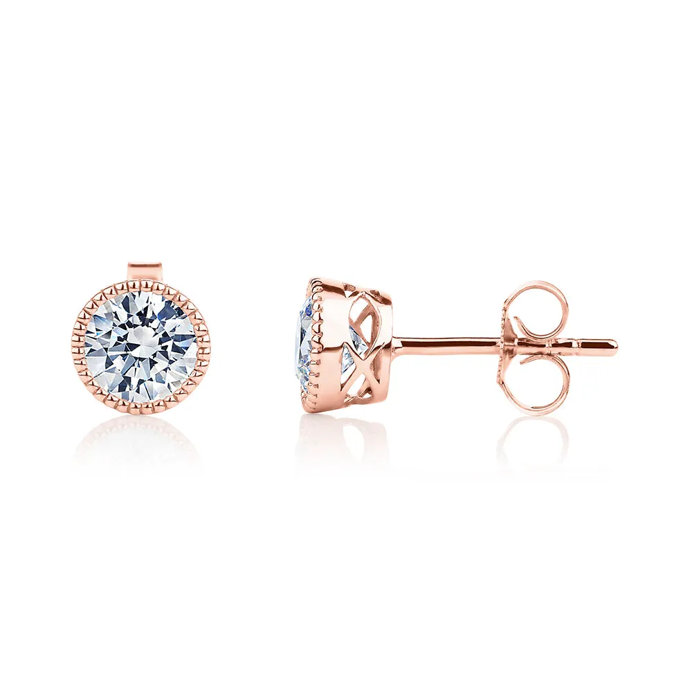 Round Brilliant stud earrings with 1.32 carats* of diamond simulants in 10 carat rose gold