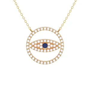 Round Pavé Evil Eye Necklace With Sapphire