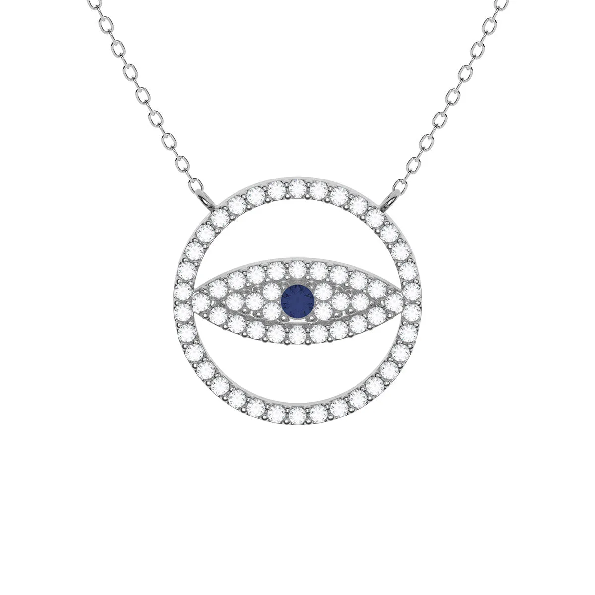 Round Pavé Evil Eye Necklace With Sapphire