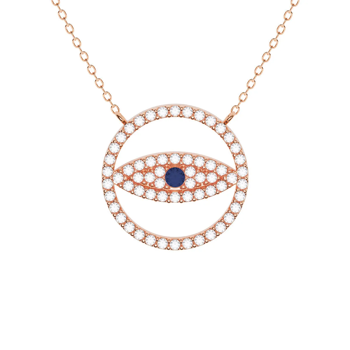 Round Pavé Evil Eye Necklace With Sapphire