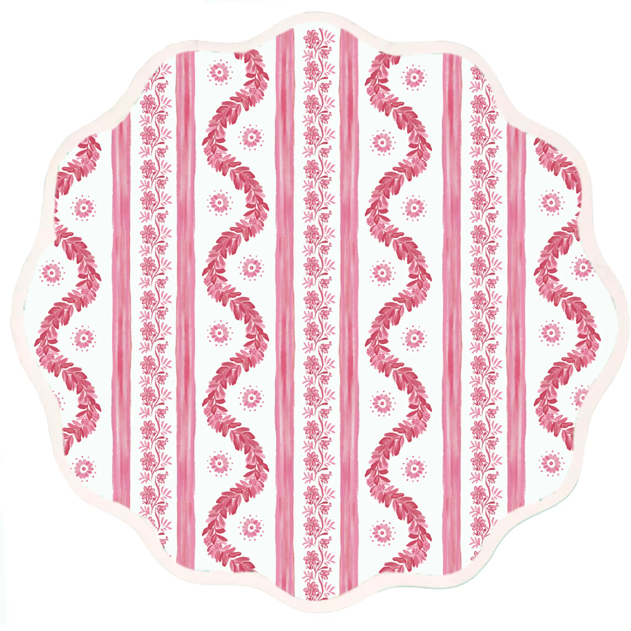 Round Scalloped Placemat, Boxwood Garden - Rose