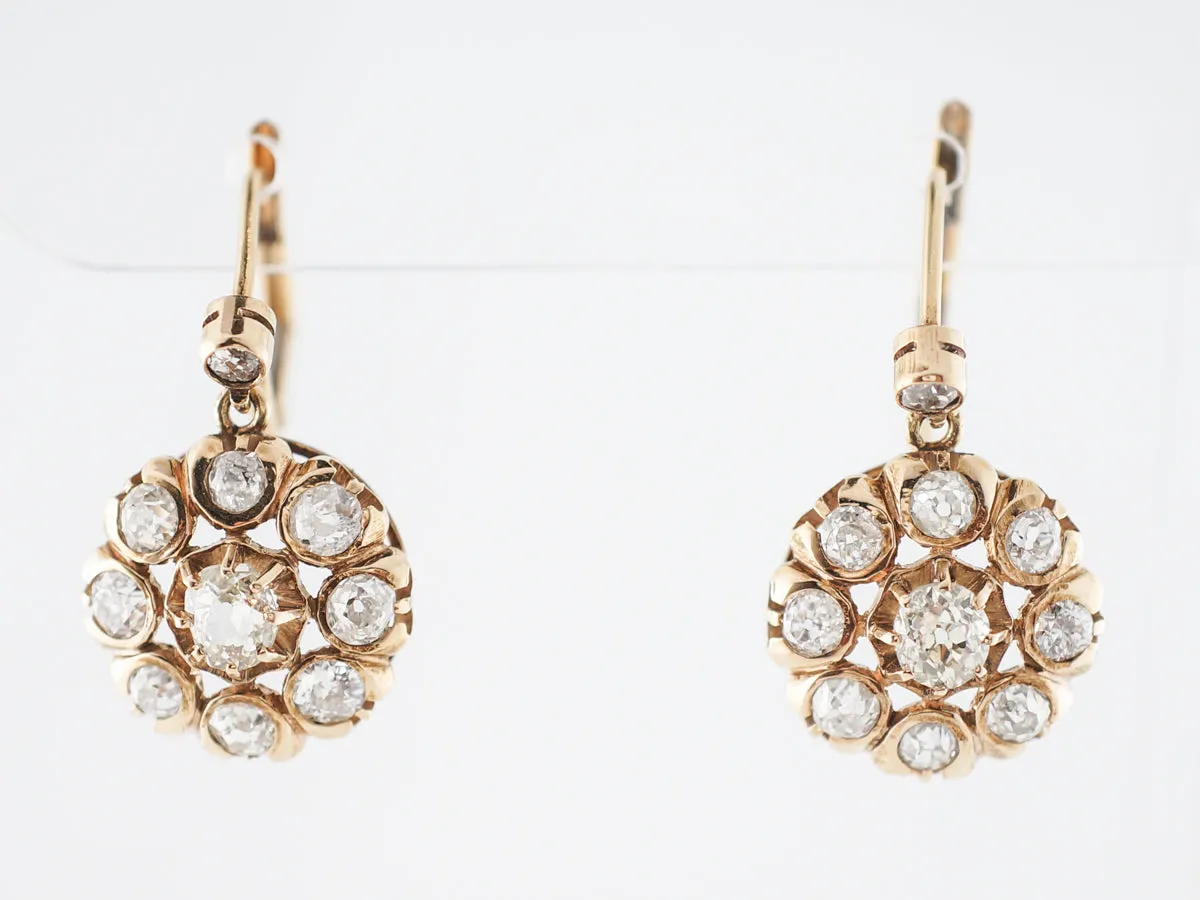 **RTV 1/9/2019**Vintage Earrings Victorian 2.80 Old Mine & Round Brilliant Cut Diamonds in 18k Yellow Gold