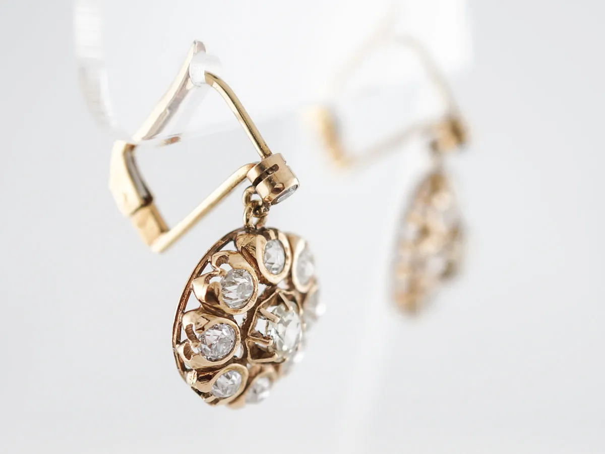 **RTV 1/9/2019**Vintage Earrings Victorian 2.80 Old Mine & Round Brilliant Cut Diamonds in 18k Yellow Gold
