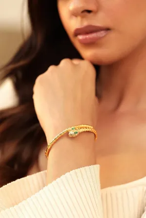 Rubans Voguish Enchanting Serpent 13K Gold Plated Emerald Zirconia Bracelet