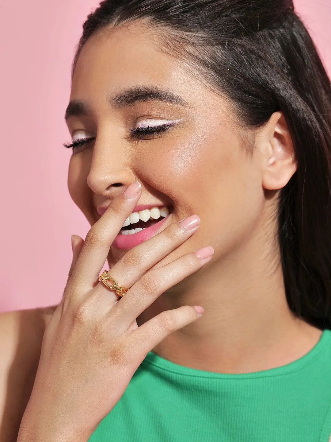 Rubans Voguish Women Gold-Plated Chain linked Finger Ring