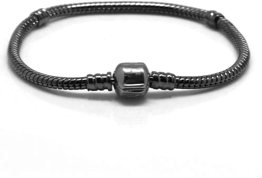 RUBYCA 10pcs 7.9" Gunmetal Black Clasp European Snake Chain Charm Bracelet fit Charm Beads DIY Gift