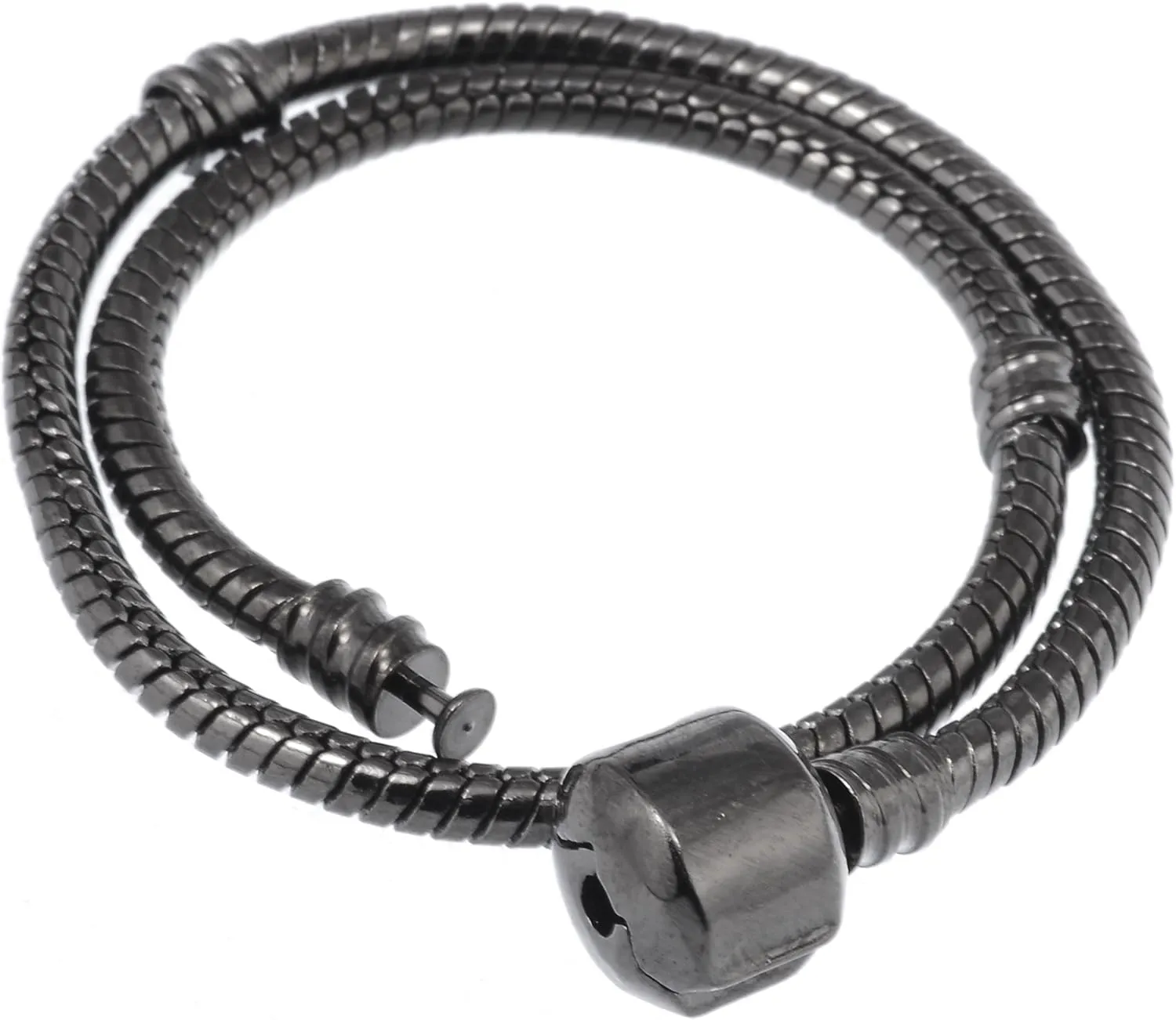 RUBYCA 10pcs 7.9" Gunmetal Black Clasp European Snake Chain Charm Bracelet fit Charm Beads DIY Gift