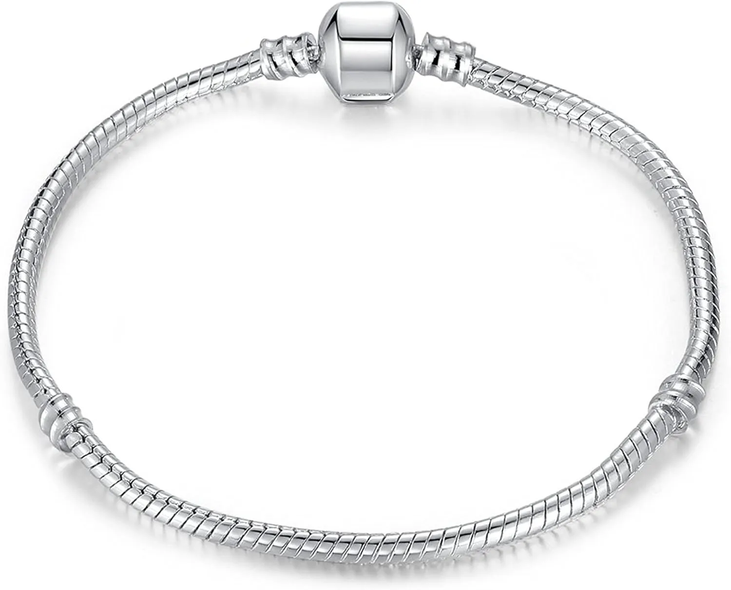 RUBYCA 5pcs 8.3" White Silver Plated Clasp European Snake Chain Charm Bracelet fit Charm Beads DIY