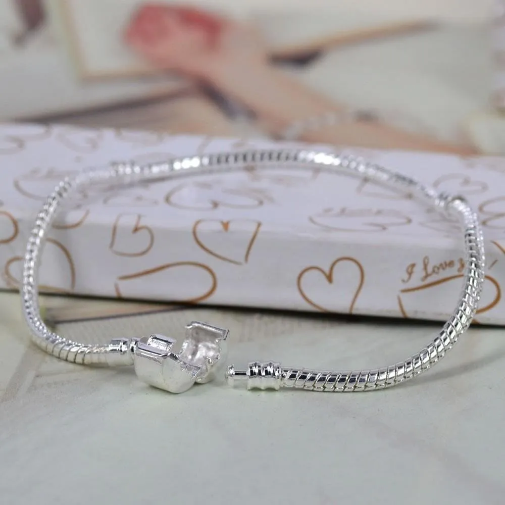 RUBYCA 5pcs 8.3" White Silver Plated Clasp European Snake Chain Charm Bracelet fit Charm Beads DIY