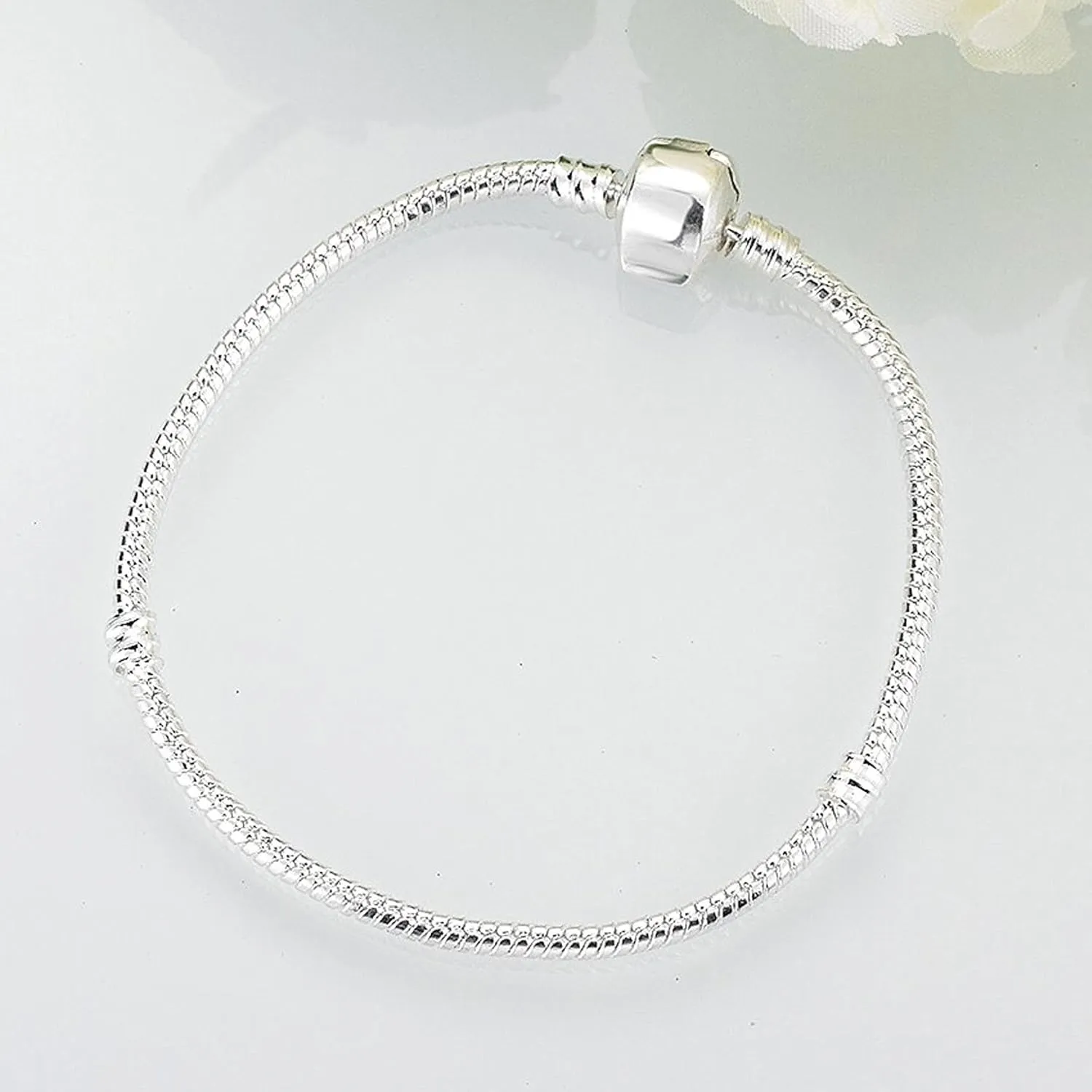 RUBYCA 5pcs 8.3" White Silver Plated Clasp European Snake Chain Charm Bracelet fit Charm Beads DIY