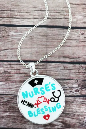 SALE! Nurse's Blessing and Silvertone Scroll Double-Sided Pendant Necklace