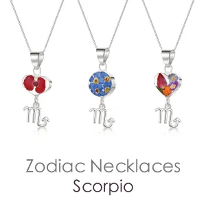 Scorpio Necklace - Sterling silver pendant with real flowers & a zodiac charm.  More Options...