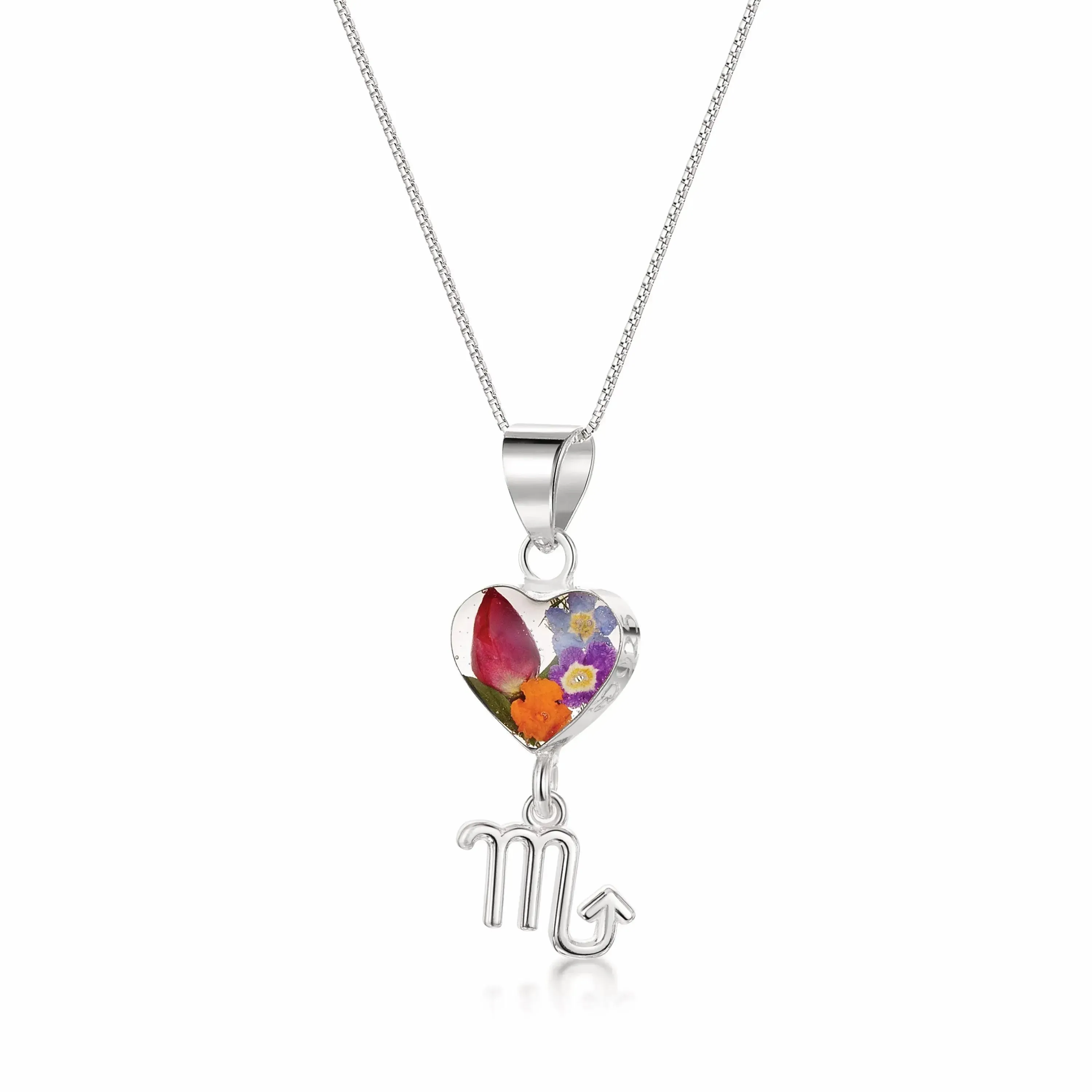 Scorpio Necklace - Sterling silver pendant with real flowers & a zodiac charm.  More Options...