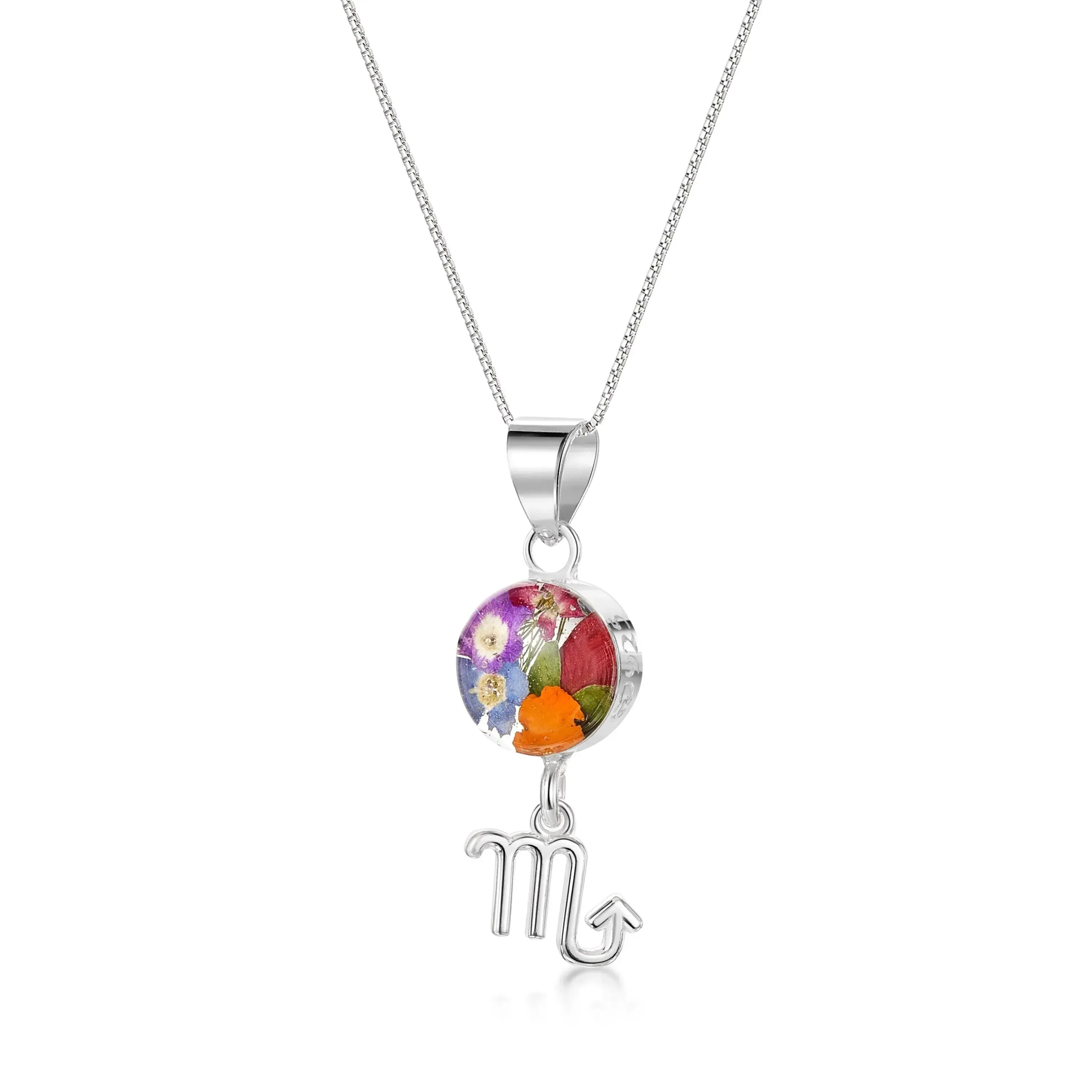 Scorpio Necklace - Sterling silver pendant with real flowers & a zodiac charm.  More Options...