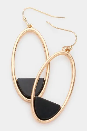 Semi Precious Open Metal Oval Dangle Earrings