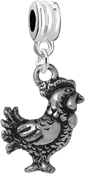 Sexy Sparkles European Chicken Rooster animal Charm Spacer Bead for Snake Chain Charm Bracelet