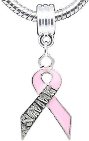 Sexy Sparkles Pink Ribbon Survivor Awarness Charm Dangle Bead For Snake Chain Charm Bracelet