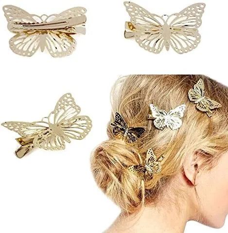 Shiny Golden Butterfly Hair Clip Headband Hair Accessories Headpiece Hair Accessories (Gold, One Size)