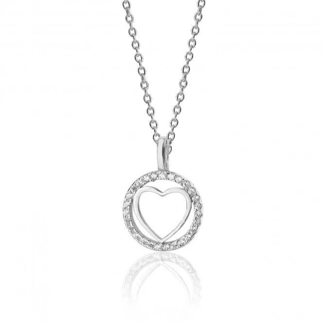 Silver & Co Plain Heart Round Halo Style Cubic Zirconia Chain Pendant SPG0031CZ