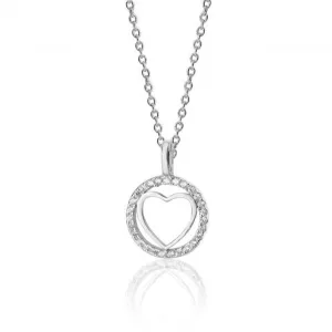 Silver & Co Plain Heart Round Halo Style Cubic Zirconia Chain Pendant SPG0031CZ