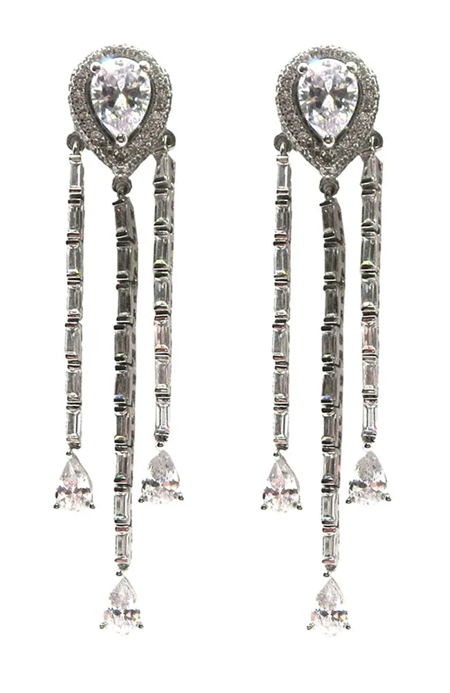 Silver Crystal 3 Drop Earrings