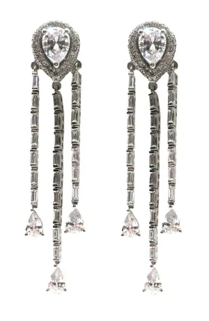 Silver Crystal 3 Drop Earrings