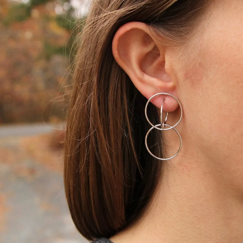 Silver Double Circle Front Earrings