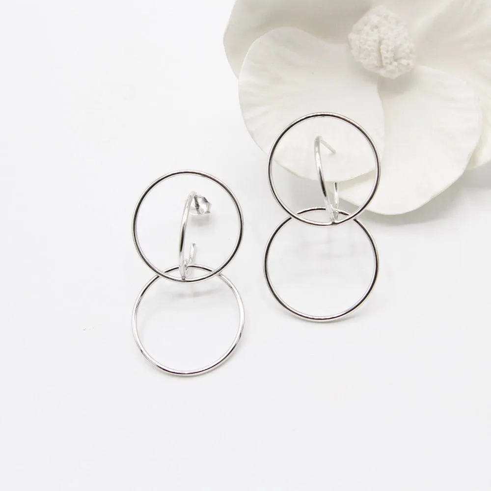 Silver Double Circle Front Earrings