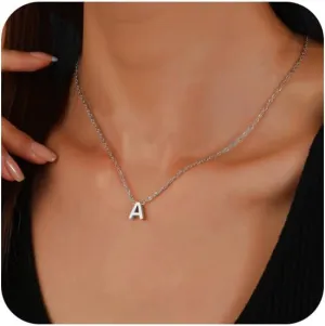 Silver Initial Necklaces for Women Simple Tiny Silver Letter Pendant Choker Necklace Dainty Silver Name Necklace Personalized Necklaces Initial Gift